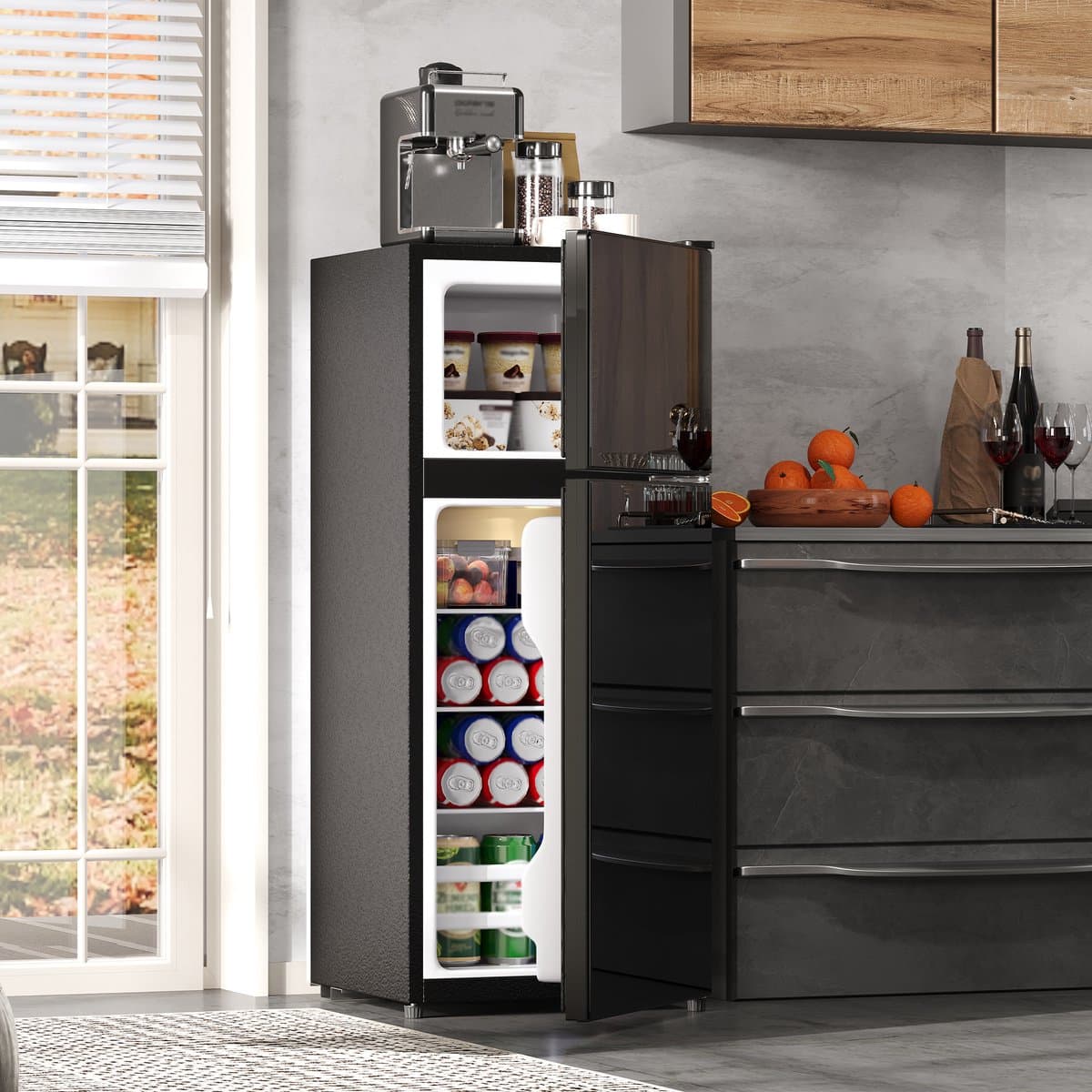 Mini Koelkast Met Vriesvak - 92 Liter, Glazen Deur, LED Verlichting - Stil, Energiezuinig - Voor Kantoor, Slaapkamer, Woonkamer — afbeelding 1