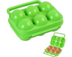 Eivormige houder voor 6 eieren, handige en draagbare eierdispenser voor keuken en kamperen, groen kunststof