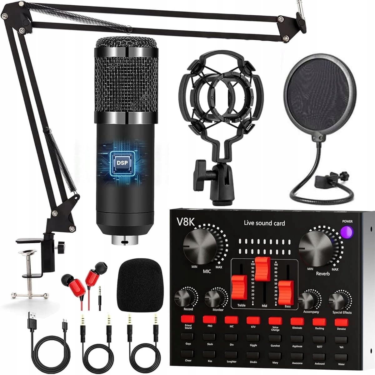 Condensatormicrofoon - Podcast Starterspack - Microfoon - Cardioïde & Ruisonderdrukking - 192kHz & Plug & Play - Complete Set - Voor Livestream & Opname — afbeelding 1