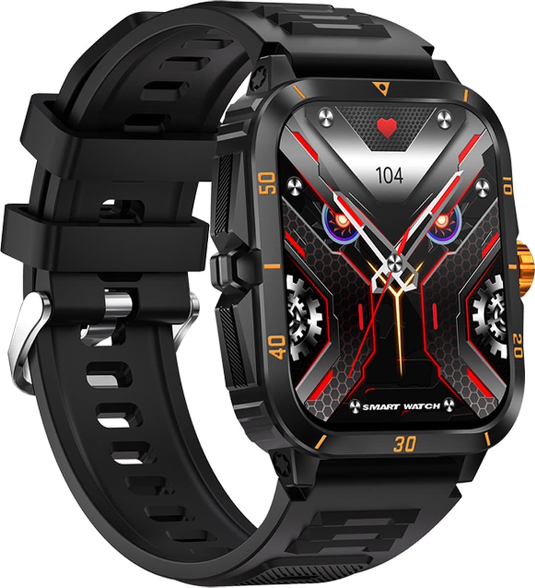 WizBay Premium Select® Outdoor Smartwatch - 1,96 Inch HD Scherm - Bluetooth Bellen - 3ATM Waterdicht - Hartslag Zuurstof Slaap - 100+ Sportstanden - 430mAh - Zwart Oranje Case — afbeelding 1