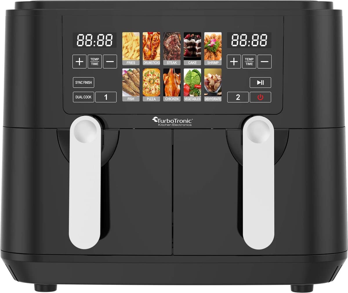 Turbotronic Airfryer XXL DualChef - 9L - 1600W - Heteluchtfriteuse - Dubbele Mand - 2 x 4.5L - 50ºC tot 200ºC - 10 Kookprogramma's - Zwart — afbeelding 1