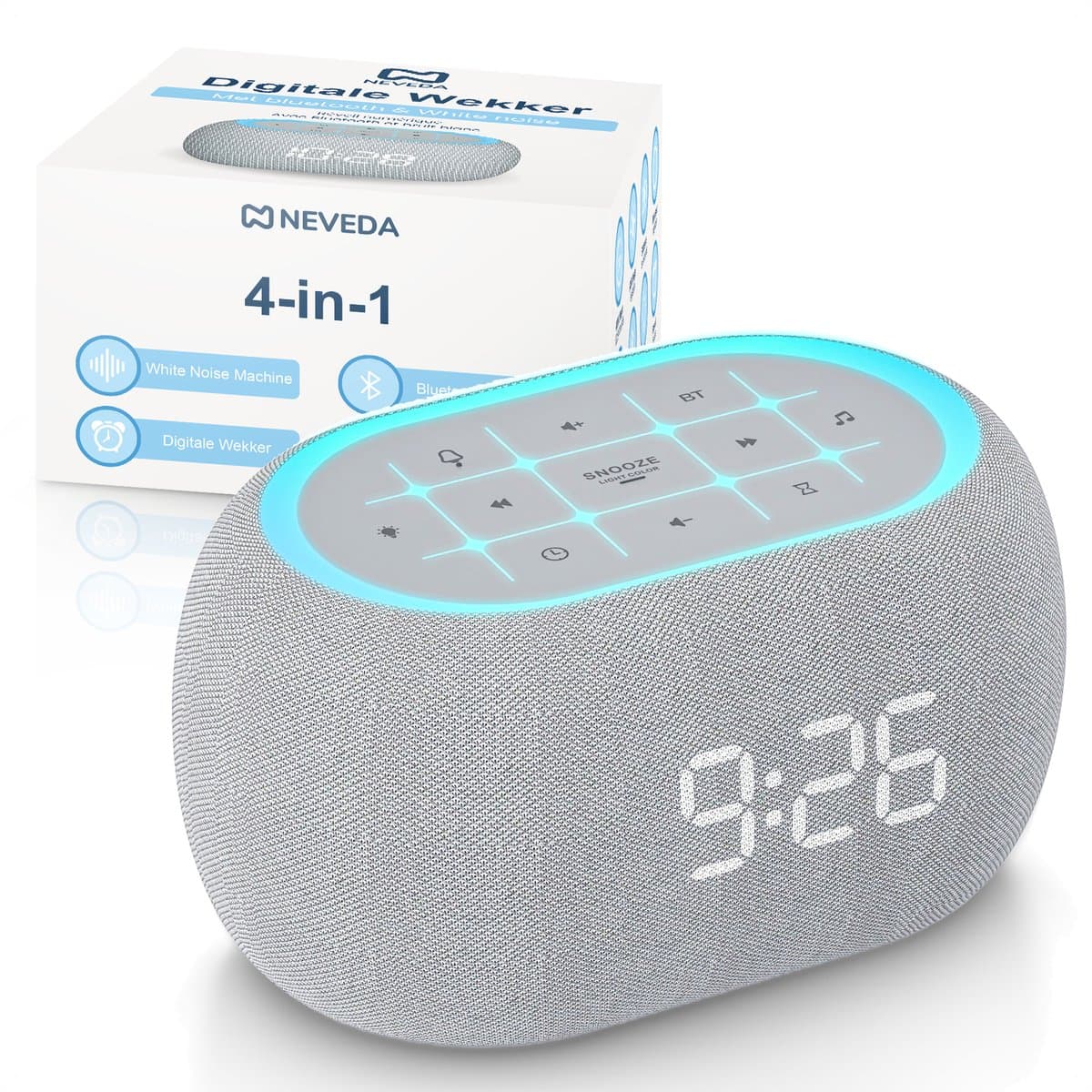 Neveda Digitale Wekker – White Noise Machine met Geluiden – Nachtlamp licht & Bluetooth Speaker – Brown Noise Machine - Voor Slaapkamer, Baby, Kinderen & Volwassenen — afbeelding 1