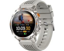 Knobbout 1.46”Scherm (3.7cm) GPS Outdoor Smartwatch – 6 Satelliet Positionering - Kompas & Hoogtemeter -LED-zaklamp - Hartslag & SpO₂, 30 m Waterdicht - 540mAh Batterij, Bluetooth 5.3-Zilver Grijs