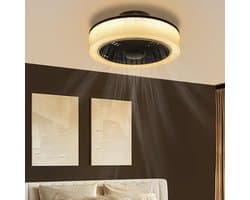 Glitzerlife -LED Plafond ventilator met verlichting – ventilator plafondlamp met afstandsbediening – Stille plafondventilator – Ø39,5 cm – dimbaar – timer – modern – voor slaapkamer, woonkamer en keuken