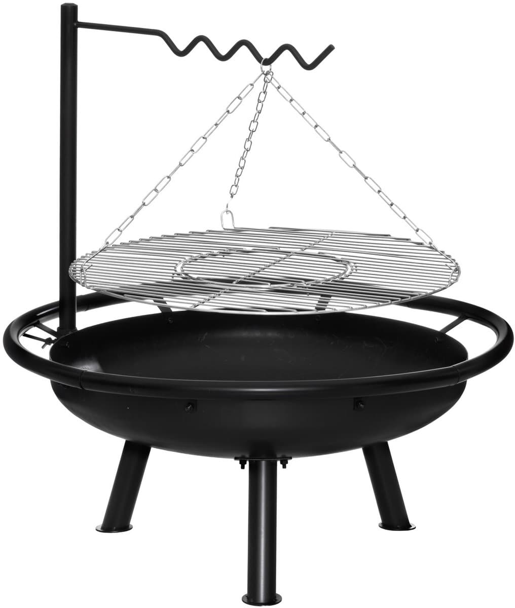 Mustang Easton Vuurschaal met BBQ Ø70 cm – Heavy Duty Fire Pit – RVS Grillrooster – Multigrill Systeem – 91,5 cm — afbeelding 1