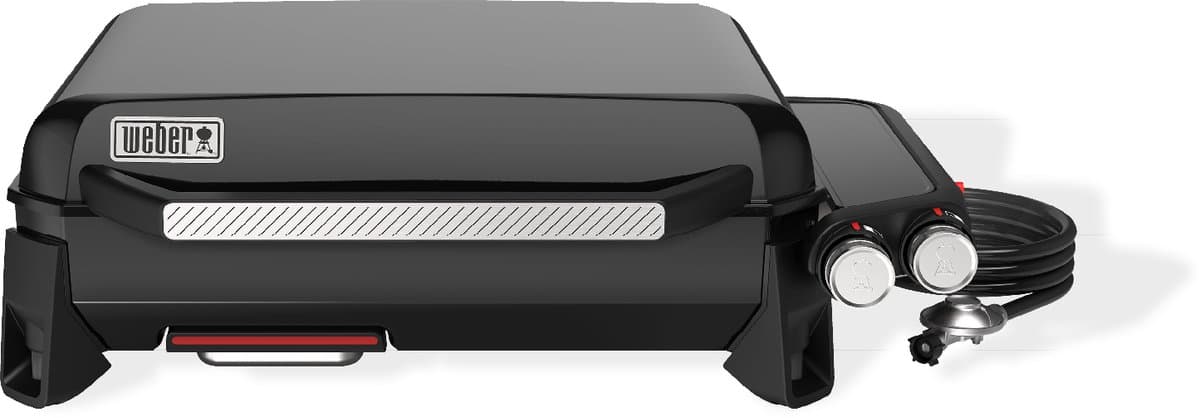 Weber Slate Plancha - 56 cm Bakplaat - Gasbarbecue - 2 Branders - Zwart - Verstelbare poten - Deksel voor bescherming - Bereikt tot 260 °C - Porselein geëmailleerde bakplaat met anti-aanbaklaag — afbeelding 1
