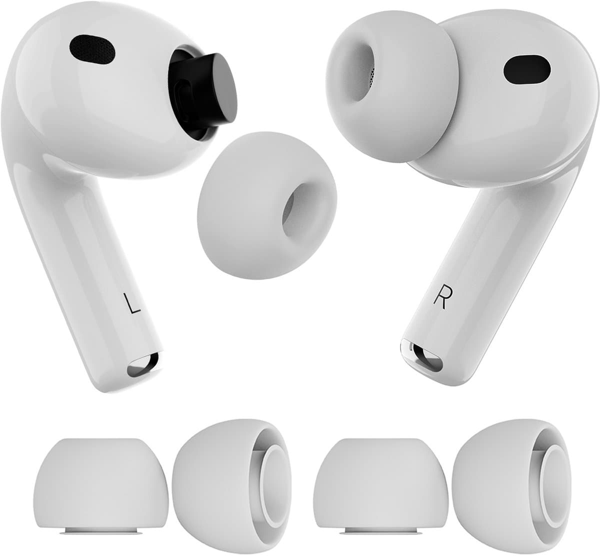 MMOBIEL 2 Paar Vervangende Oordopjes Tips voor AirPods Pro Gen 3 – Antislip Siliconen Oordopjes met Ruisonderdrukkingsgat, Draagbare Opbergdoos en Passen in Oplaadcase – L – Wit — afbeelding 1