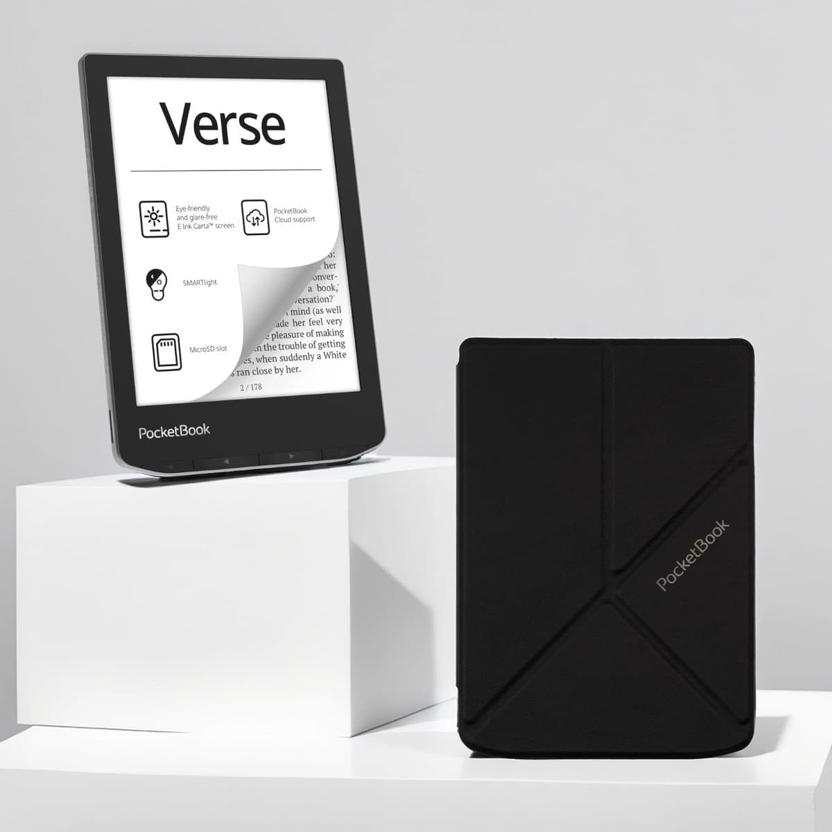 PocketBook Verse e-reader Mist Grey – 6 inch – 8 GB + Origami Zwart Hoesje – voordeelbundel — afbeelding 1