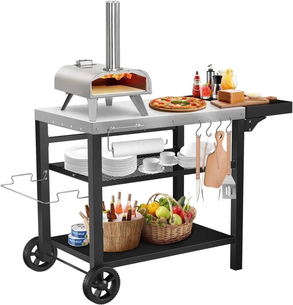 Grill Tafel - Buitenkeuken Trolley - Pizza Oven - Drie Plank Opslag - Verrijdbaar Ontwerp — afbeelding 1