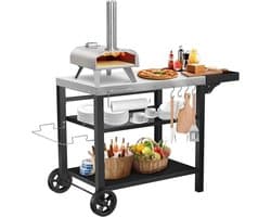 Grill Tafel - Buitenkeuken Trolley - Pizza Oven - Drie Plank Opslag - Verrijdbaar Ontwerp