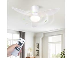 NETTLIFE Plafondventilator met Verlichting - 3 Bladen - Stil - Wit - Dimbaar - 6 Snelheden - Met Afstandsbediening - Voor Slaapkamer & Keuker