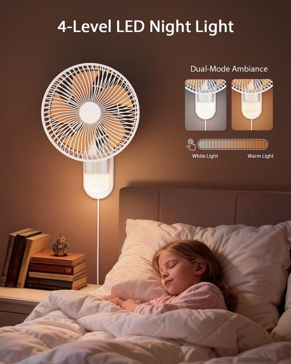 Wandventilator - Kleine ventilator - Ruimte koeling - Met licht en afstandsbediening - 25 cm diameter - Wit — afbeelding 1