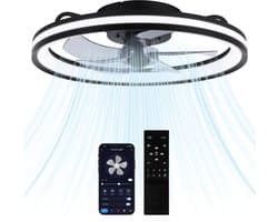 LED Plafond ventilator met Verlichting Ø 50cm - Afstandsbediening smart lamp - Plafond lamp - Zwart & Wit