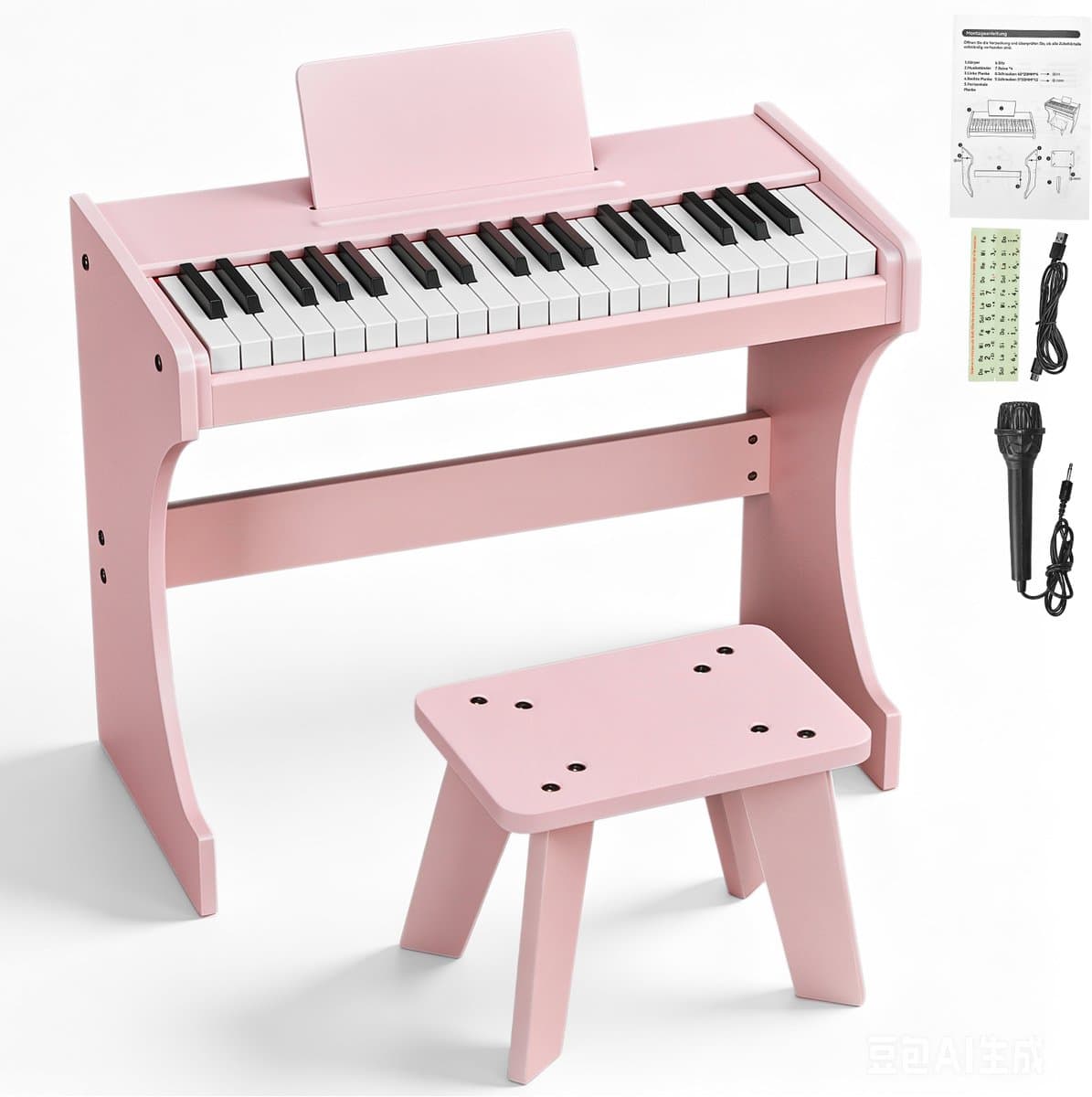 LEADZM Kinderdigitale piano- 37 toetsen - Compleet houten ensemble met bankje - Muziekontwikkelingspiano voor 3 jaar+ - Roze — afbeelding 1