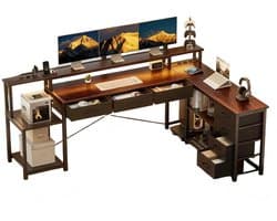 Atlasyx bureau - Tafel - Hoekbureau - Gaming - Bureautafel - CPU-houder - L-vormig ontwerp - 200 x 146 x 78 cm - Bruin