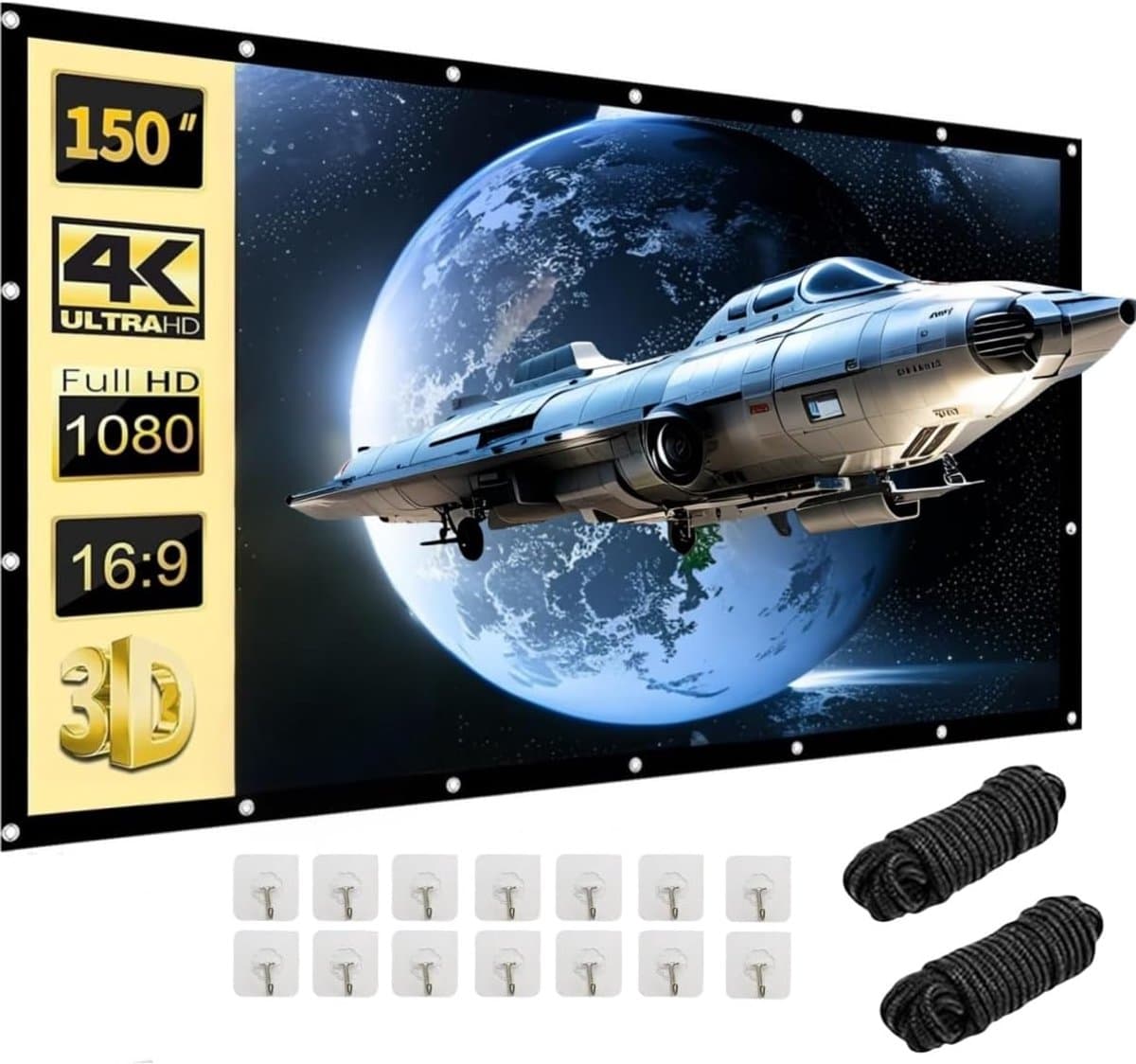 beamer, 150 inch, 16:9 HD, opvouwbaar, voor buiten, dikker, lichtdichter, projectiescherm, kreukvrij en gemakkelijk te dragen, bijzonder geschikt voor outdoor, camping, thuis — afbeelding 1