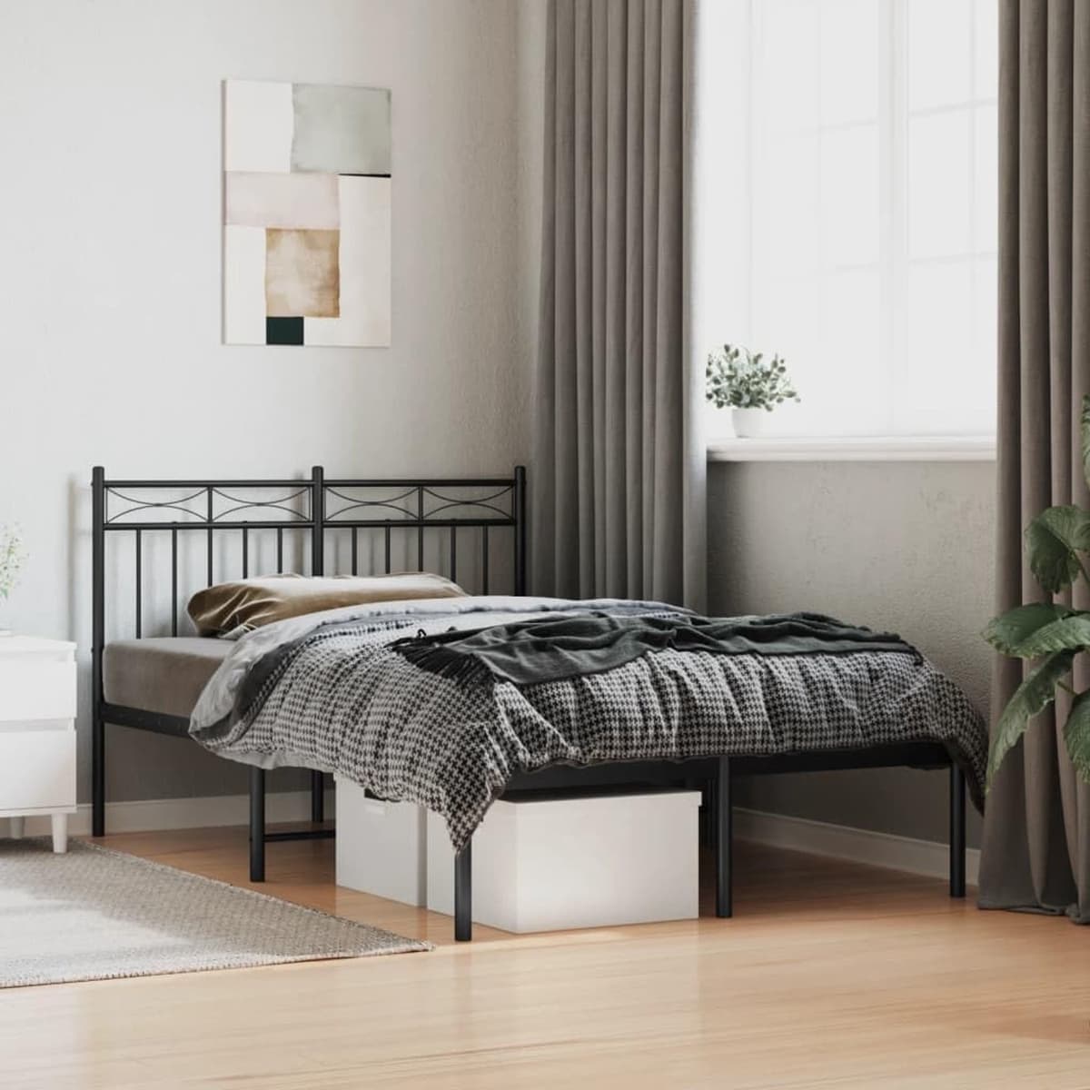 Bedframe met hoofdeinde, metaal, zwart, 120 x 200 cm, bedframe voor woonkamer, hotel, slaapkamer — afbeelding 1