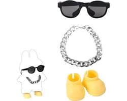Poppenoutfitset, modieuze zonnebril, zilveren ketting en schattige gele schoenen, kledingaccessoires voor poppendecoratie en -display