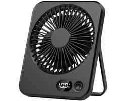 GELLDG Tafelventilator - USB Oplaadbare Ventilator met LED Display - 3 Snelheidsstanden - Geschikt voor Thuis, Kantoor en Camping - 2500mAh Batterij - 16.5x13x3.5cm - Zwarte Draagbare Bureaufactor uit Kunststof