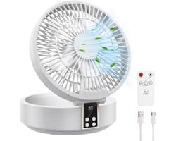 GELLDG Tafelventilator - USB Ventilator met Display - Opvouwbaar Bureaumodel - 17x18,5x8,5cm - 3 Snelheden, Timer, Draaibaar - Geschikt voor Kantoor en Kampeer - Kunststof - Incl. Afstandsbediening en Lamp