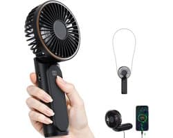 Draagbare handventilator, mini 180° opvouwbare ventilator, 6 snelheden, lcd-display, ultrastil, 4000 mAh, zakformaat, binnen/buiten te gebruiken, met draagkoord