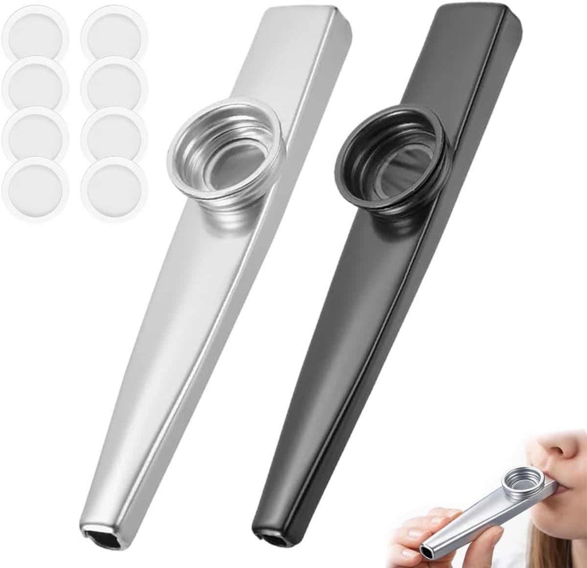 Professionele Kazoo van Metaal en Aluminium met 8 Membranen voor Muziekliefhebbers, Geschikt voor Kinderen en Volwassenen, Set van 2 — afbeelding 1