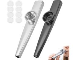 Professionele Kazoo van Metaal en Aluminium met 8 Membranen voor Muziekliefhebbers, Geschikt voor Kinderen en Volwassenen, Set van 2