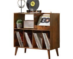 Lìon® Platenspeler Kast - Houder voor Vinylplaten - Platenkastje met Plank - Bruin - 40cm x 80cm x 83cm