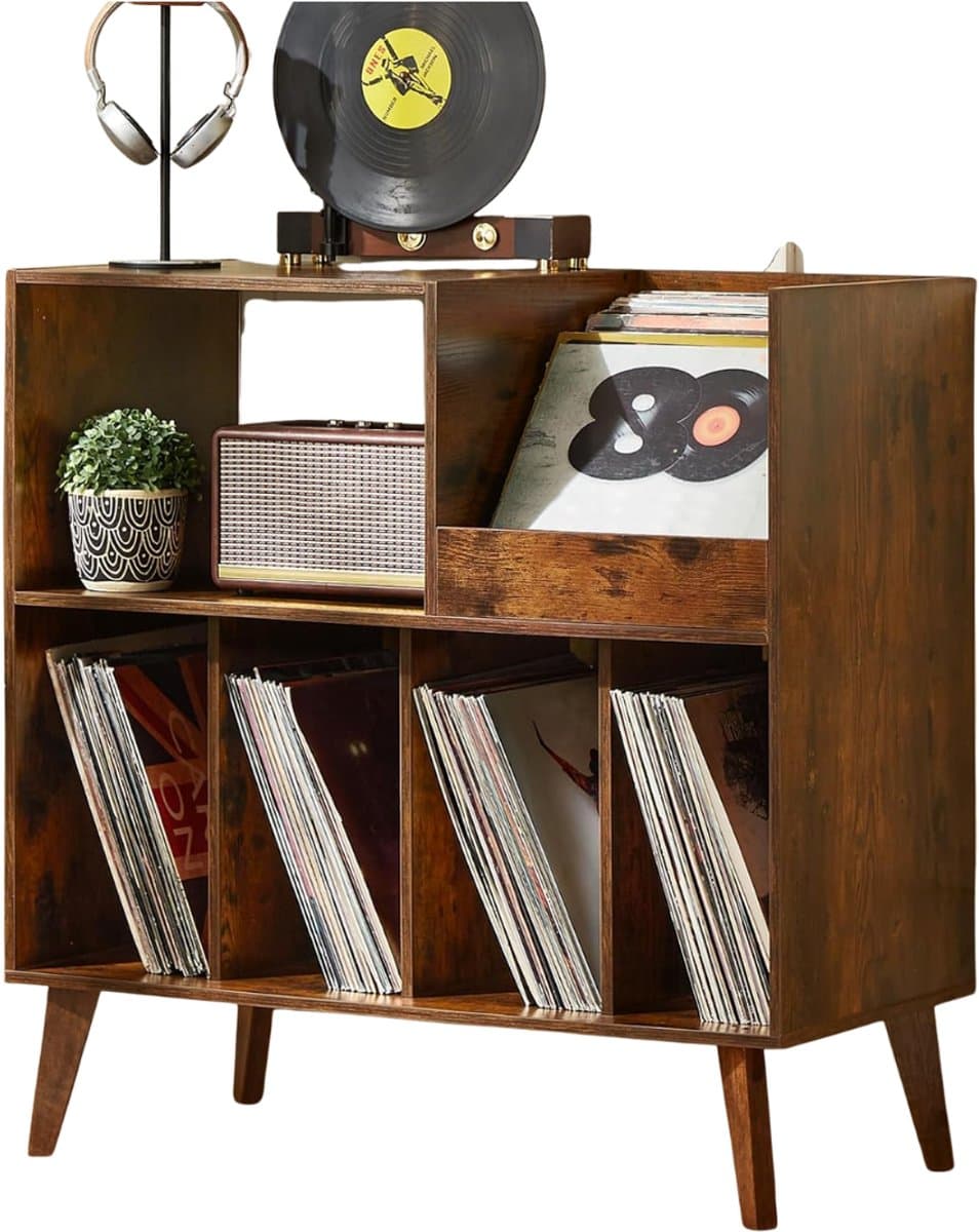Lìon® Platenspeler Kast - Houder voor Vinylplaten - Platenkastje met Plank - Bruin - 40cm x 80cm x 83cm — afbeelding 1