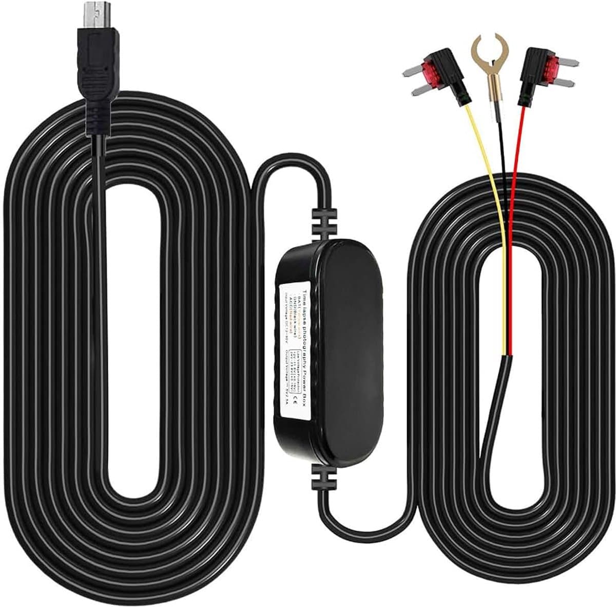 Mini USB-poort Dash Cam Hardwire Kit voor 24 uur parkeermonitor/time-lapse-opname Converteert 12V-24V naar 5V/2.5A Auto bescherming tegen lage spanning, Dash Camera-oplader 320cm kabelset — afbeelding 1