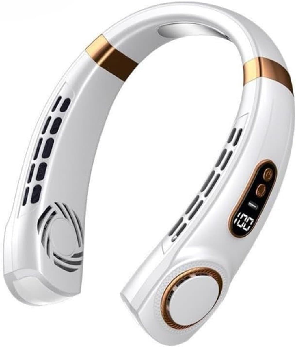 Draagbare LED Smart Digital Nekventilator van 4000 mAh met USB-aansluiting, stille werking, multifunctioneel met gekleurde verlichting, geschikt voor buitenactiviteiten en hardlopen in het donker (wit) — afbeelding 1