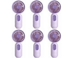 Mini draagbare ventilatoren (6 stuks), schattige, lichtgewicht handventilatoren op batterijen, 3 windsnelheden, USB oplaadbaar, wimpervormige ventilatoren, unisex, geschikt voor kantoor, buiten, reizen en kamperen - paars.