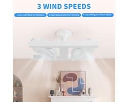 KZQ H-vormige plafondventilator met LED-verlichting en afstandsbediening - E27 lampfitting met dubbele ventilator - Dimbare kleurtemperatuur 3000-6500K - Geschikt voor slaapkamer en binnenruimtes - Wit
