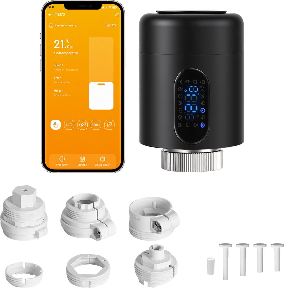 Radiator Thermostaat WiFi – Raamdetectie, Vorstbeveiliging en Kinderslot – Zwart – 1 stuk — afbeelding 1