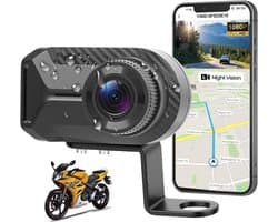 SnelShoppen - CAMECHO Mini Motorfiets Dashcam 1080P IP66 Waterdicht Voorzijde Camera zonder Display, 110° Groothoek Nachtzicht, WiFi App, Loopopname,