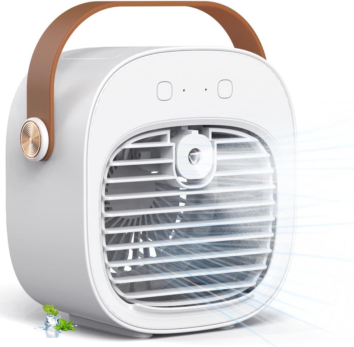 Draagbare luchtkoeler-ventilator – Oplaadbaar (4000 mAh, batterijduur van 4–16 uur); stille bureauventilator; witte persoonlijke luchtkoeler, geschikt voor gebruik in de auto, slaapkamer, op kantoor, op reis en buitenshuis. — afbeelding 1