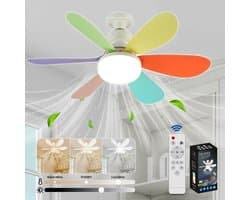Plafondventilator met Licht - Inschroefbare Mini Ventilator met Afstandsbediening - 52 cm - 3 Snelheden en 3 Kleurtemperaturen - Veelkleurig