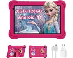 SnelShoppen - 8 Inch Kids Tablet 128GB Android 11.0 met 6GB RAM, Parental Control, 4000mAh, Bluetooth, WiFi, Onderwijs Tablet in Roze, Perfect voor Ki