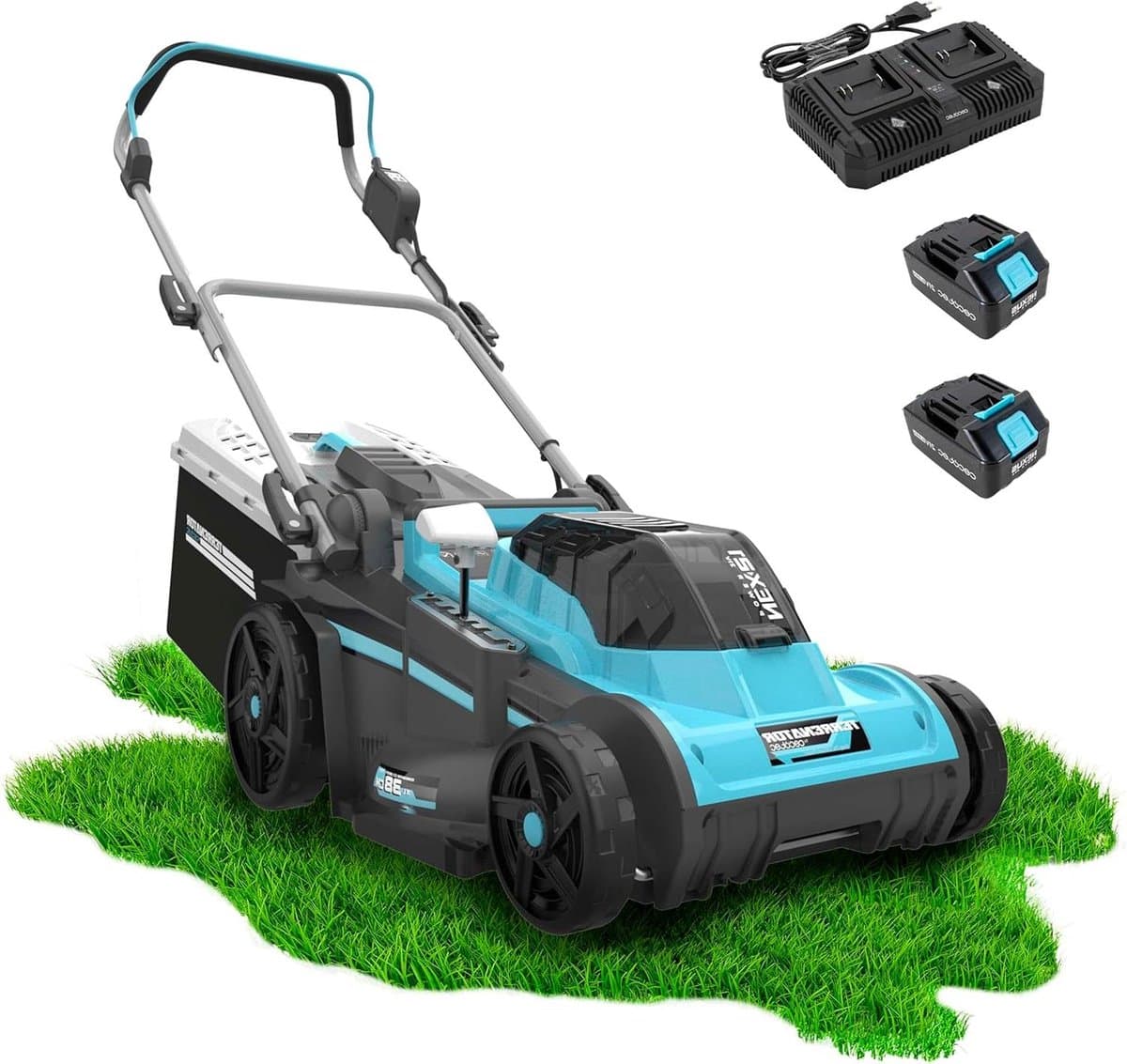 Accu Grasmaaier - Draadloze Grasmaaier - Gazon Onderhouden - Borstelloze Motor - 38 cm - Blauw — afbeelding 1