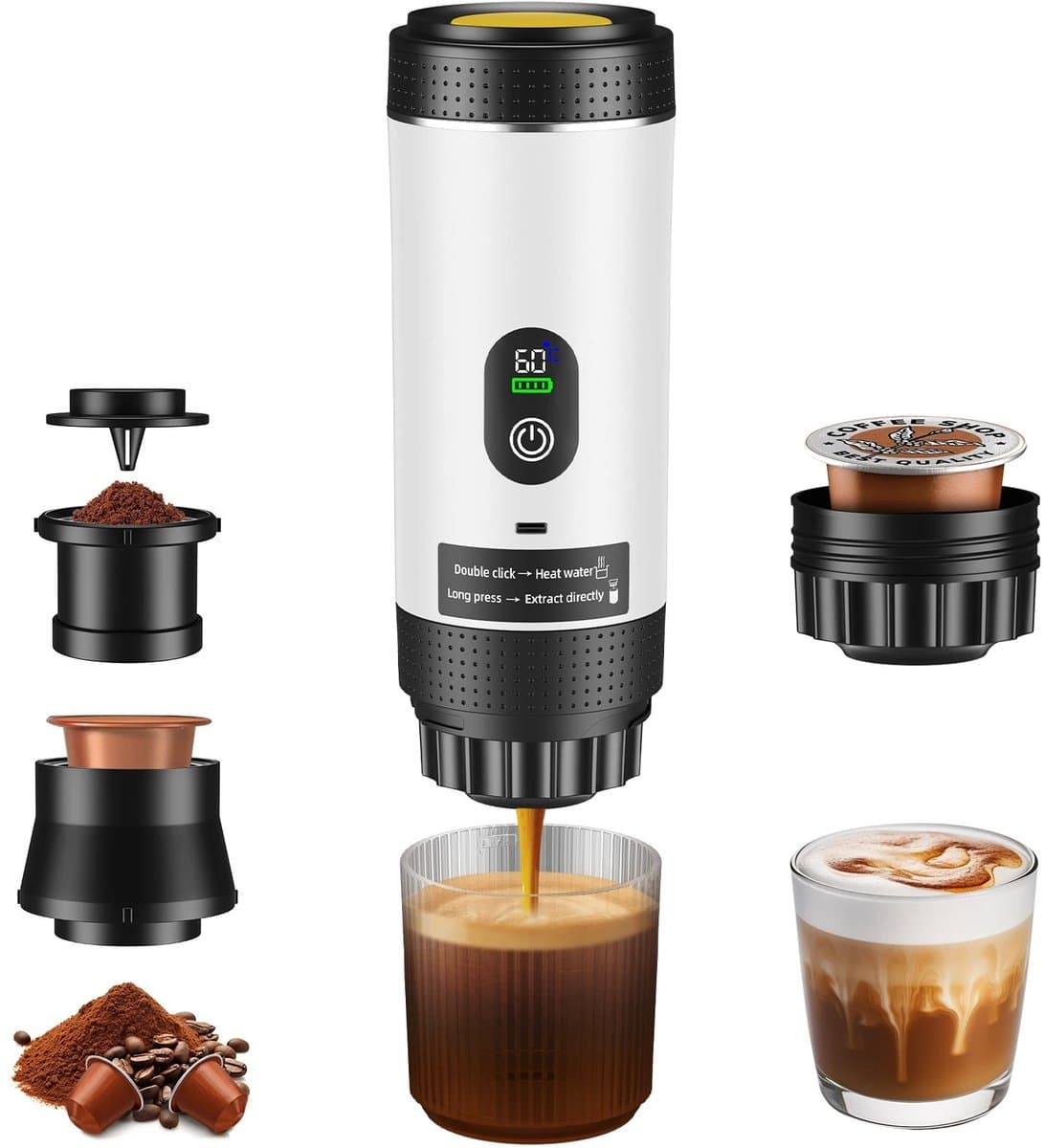 Joorly Draagbare Espressomachine - Mini Koffiezetaparaat - 3-in-1 brouwcompatibiliteit - Slim display - Dolce Gusto capsules - Wit — afbeelding 1