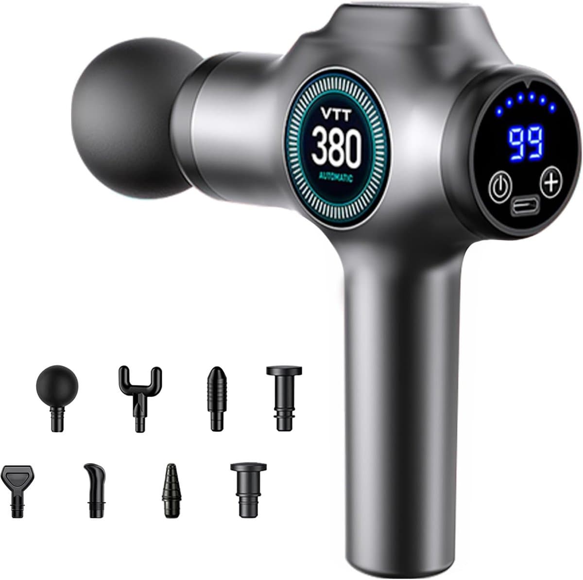 Massage Gun, Muscle Percussion Massager with 99 Speeds, Massage Gun, Electric Hand Massagers, 9 Massage Heads, LCD Touchscreen, Back Massager with USB C Charging — afbeelding 1
