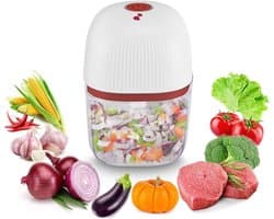 Mini Hakmachine - Keuken Accessoire - Snel Ingrediënten Snijden - Draadloos Oplaadbaar - 350ml Reservoir - Rood Wit