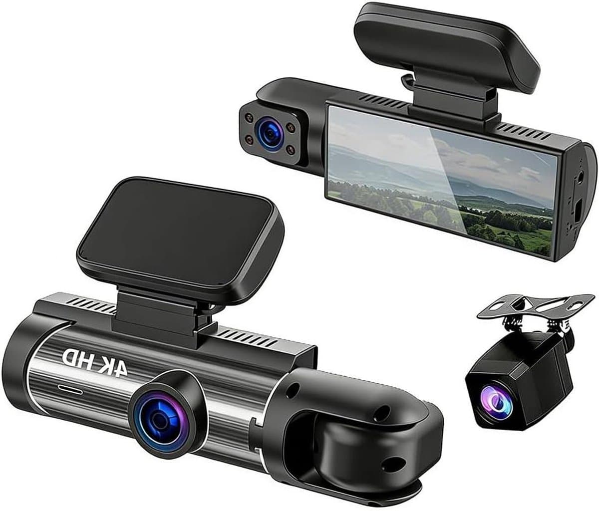 Dashcam Auto - Autocamera Rijcamera - Veiliger Rijden - Drie Kanalen Opname - Inclusief 64GB - Zwart — afbeelding 1