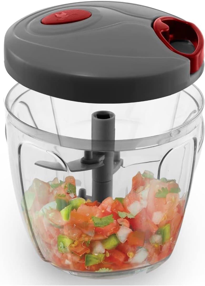 Handmatige Keukenmachine - Groentehakker - Snel Ingrediënten Hakken - 6 Roestvrijstalen Messen - 900 ml - Grijs — afbeelding 1