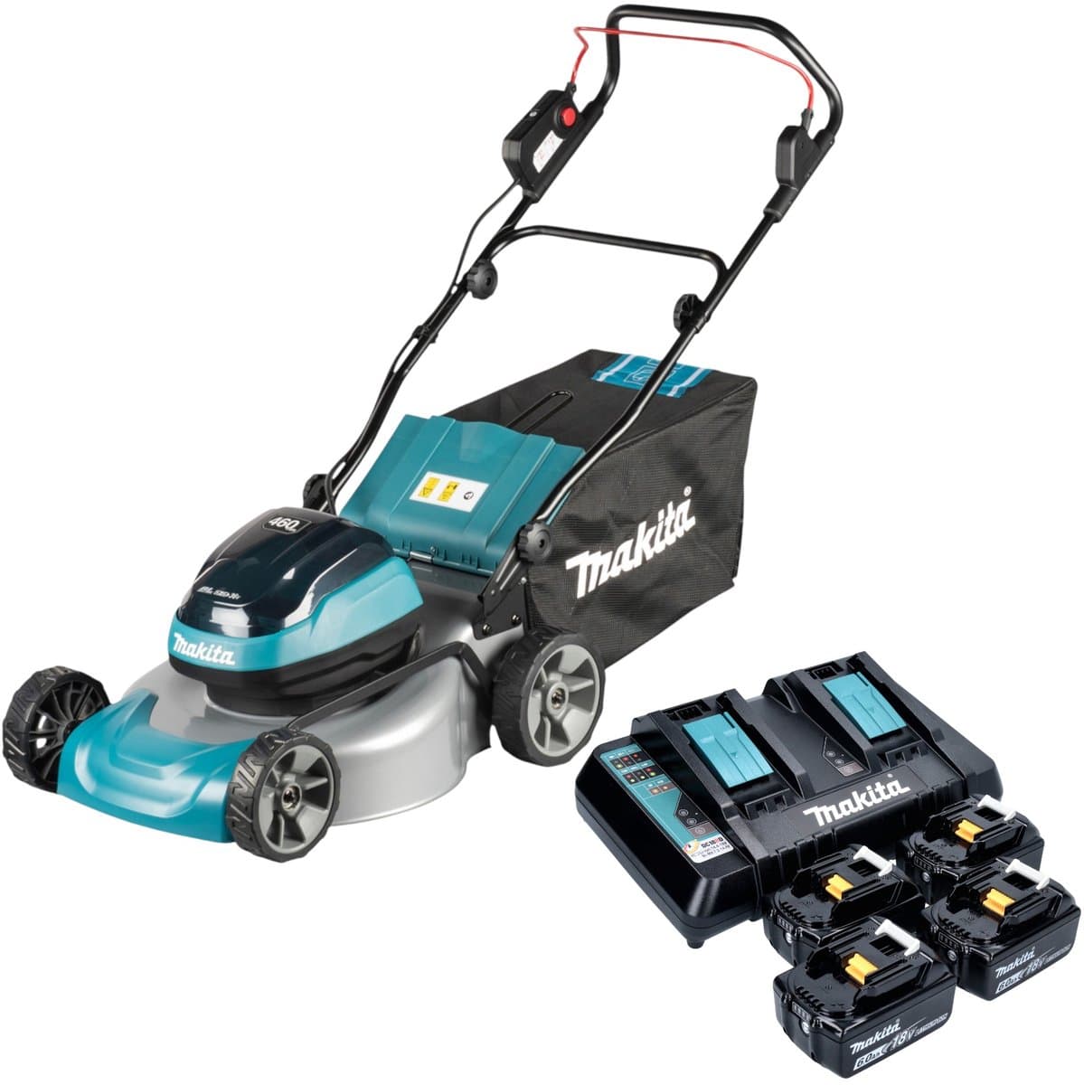 Makita DLM 466 PG4 accugrasmaaier 36 V (2x 18 V) 46 cm borstelloos + 4x accu 6,0 Ah + oplader — afbeelding 1