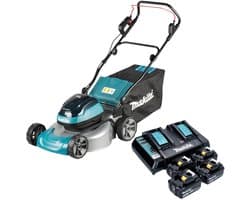 Makita DLM 466 PG4 accugrasmaaier 36 V (2x 18 V) 46 cm borstelloos + 4x accu 6,0 Ah + oplader