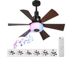 Rosnek E27 Plafondventilator met Verlichting - Inschroefbare Ventilatorlamp met Bluetooth Speaker en RGB Licht - Afstandsbediening - 3 Snelheden - Voor Slaapkamer - Ø52cm