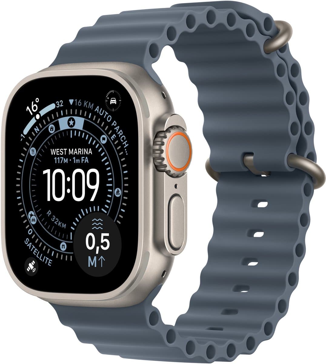 Apple Watch Ultra 3 gps + Cellular - 49mm natural Titanium Case - Anchor Blue Ocean Band Smartwatch Natural — afbeelding 1