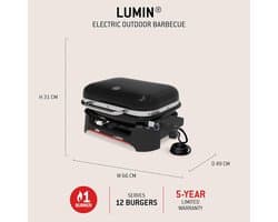 Elektrische BBQ Grill 48,5 x 66 x 30,5 cm – 2200W 315°C High-Heat Grill, Roken, Stomen & Warmhouden – Gietijzeren Grillrooster 33 x 49 cm – Digitale Temperatuurregeling – Zwart – HomebyNicole Lumin Pro