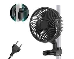 Clipventilator – Zwarte clipventilator van 6 inch – Draagbare ventilator voor binnententen – Kunststof – Stille USB Ventilator met Afstandsbediening - Zwart – Direct op het stopcontact